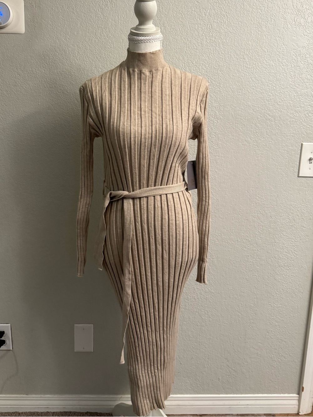 Lark + Grey rib-knit sweater dress a versatile, chic staple.